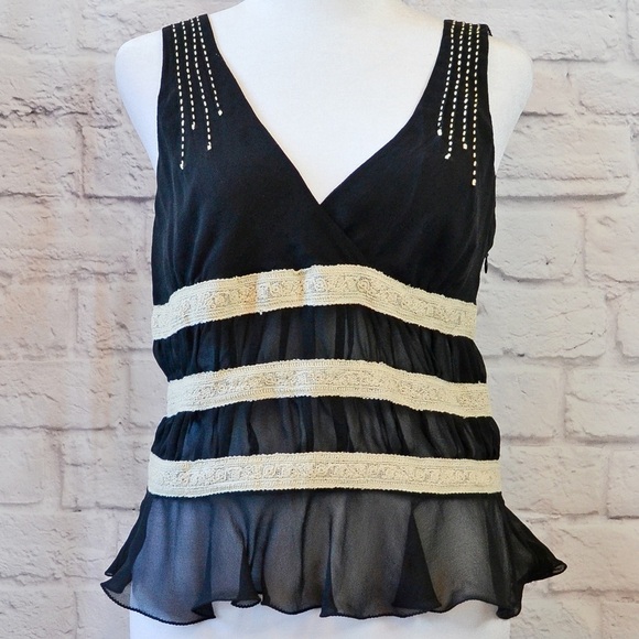 Max Studio Black Chiffon Peplum Lace Trim Sleeveless Top | Women's Size Small - Picture 6 of 11